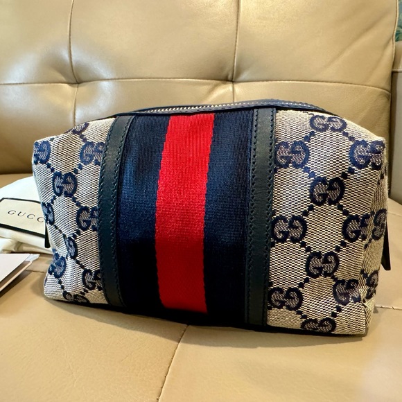 Sold x x GUCCI GG supreme canvas cosmetic pouch red and blue web - Picture 3 of 14